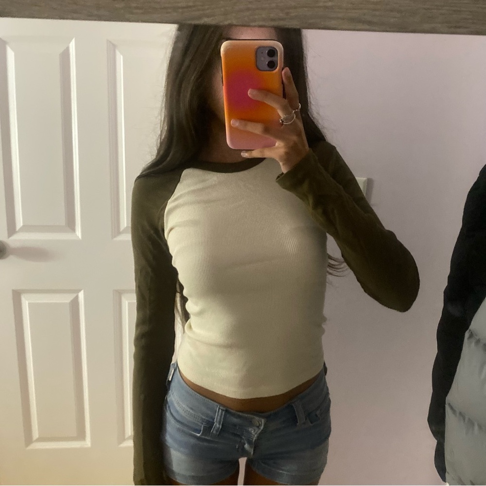 Brown and Cream Long Sleeve Women's Top